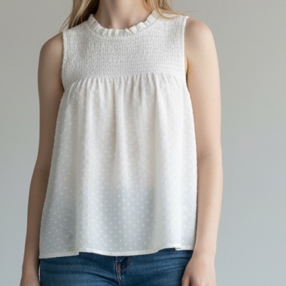 J.Crew NWT Smocked Clip-Dot Tank Top Large Ivory Sleeveless Blouse - Picture 1 of 7